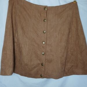 Elegant Tan Snap-Front A-Line Skirt